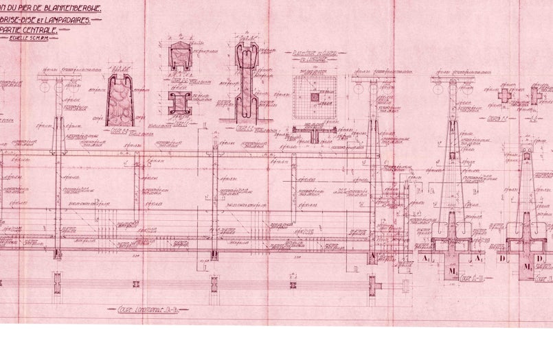 Detail tekeningen van de pier uit 1933 (beeld: archief)