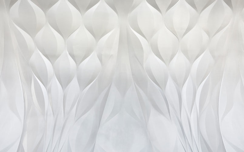 Het bladachtige patroon van de decoratieve 3D-wand van glasvezelgips is afgeleid van de vorm van het exoskelet (foto: Hufton+Crow)