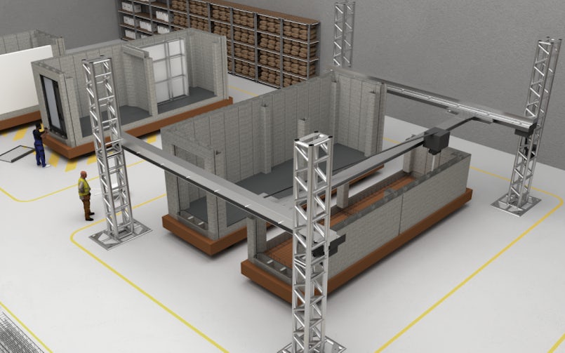 Beeld van hoe de fabriek opgebouwd is: twee modules kunnen per dag worden geprint, op een andere plek worden ze verder afgebouwd (foto: CyBe)