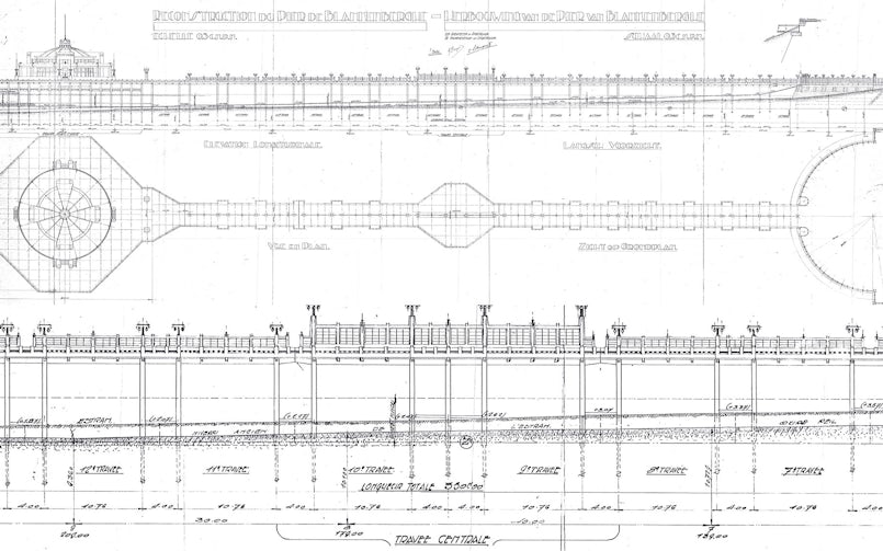Plattegrond en aanzicht van de pier met onderaan een uitvergroting van het aanzicht (beeld: archief)