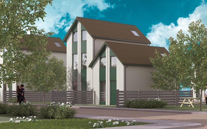 Voorbeeld van een vrijstaande woning opgebouwd uit 3D-betongeprinte modules (CyBe)