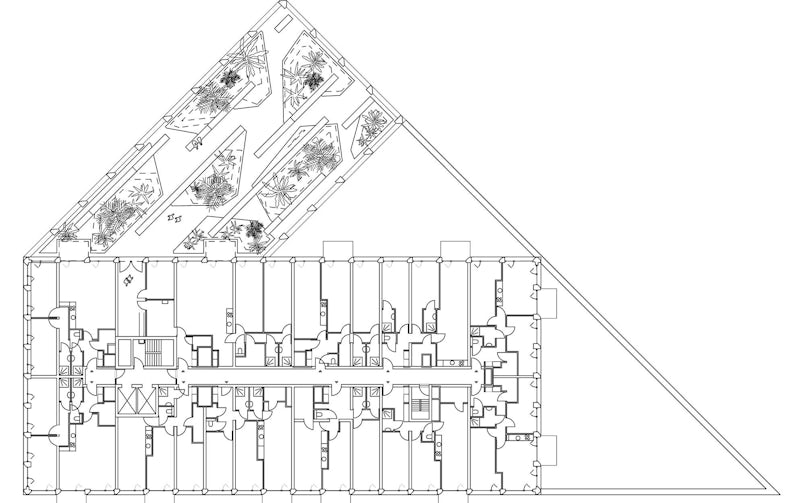 Plattegrond woonverdieping met friends woningen – ieder heeft een eigen badkamer (tekening: Studioninedots)